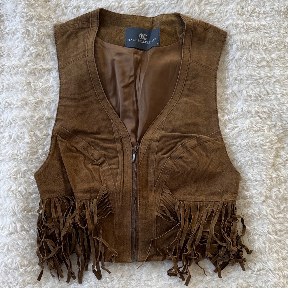 Tart Collections Tan Leather Fringe Vest